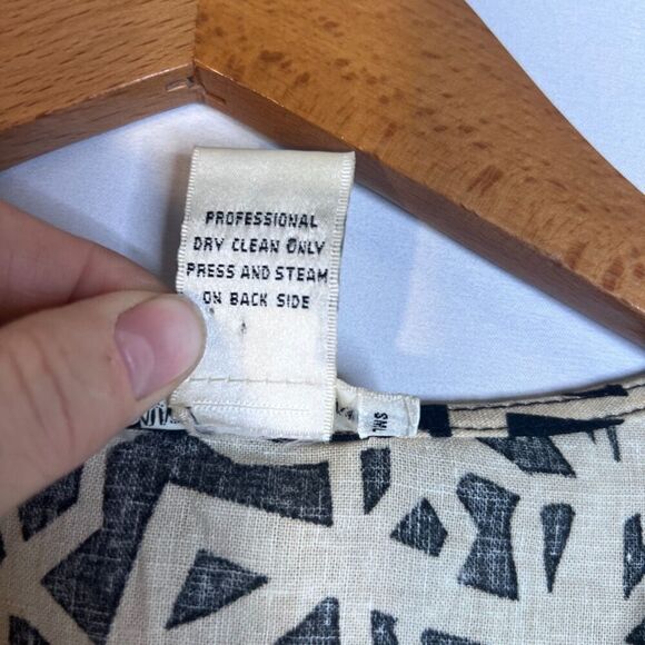 Susan Bristol Bold Black Tan Abstract Geo Print Linen Blend Tank Blouse Size LRG - Picture 5 of 6